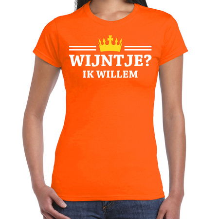 Bellatio Decorations Koningsdag t-shirt voor dames - wijntje, ik willem - oranje - feestkleding
