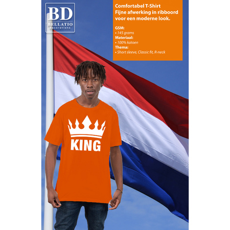 Bellatio Decorations Koningsdag t-shirt voor heren - King - oranje - feestkleding