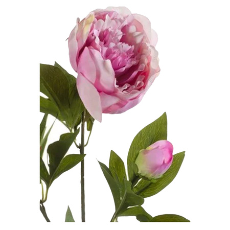 Emerald Kunstbloem pioenrozen tak - 3 bloemen - roze -  70 cm - decoratie