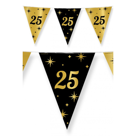 Birthday party bunting flags black/gold 25 years 10 meters
