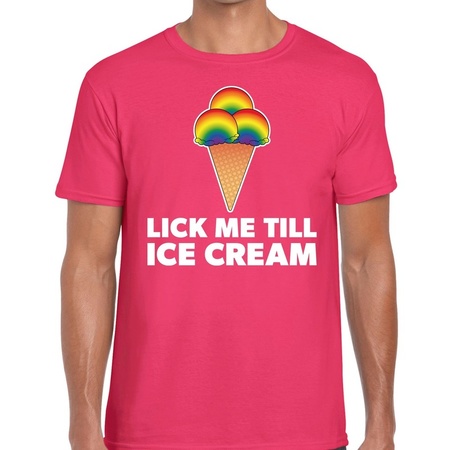 Gay pride Lick me till ice scream shirt roze heren