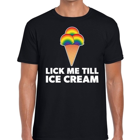Gay pride Lick me till ice scream shirt zwart heren