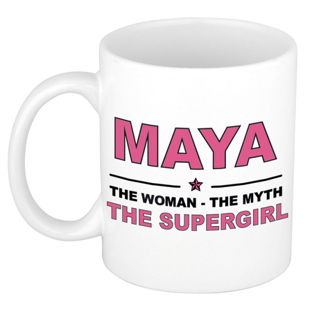 Naam cadeau mok/ beker Maya The woman, The myth the supergirl 300 ml