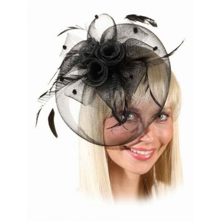 Small black hat with roses on comb