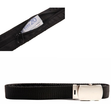 Black canvas money belt with pocket for adults