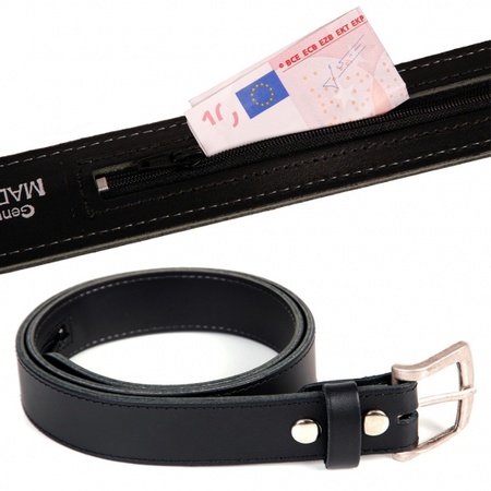 Black leather money belt