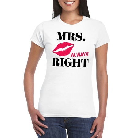 Vrijgezellen Mrs. Always Right t-shirt wit dames voor vrijgezellenfeest