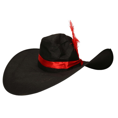 Zwarte musketiers hoed met veer