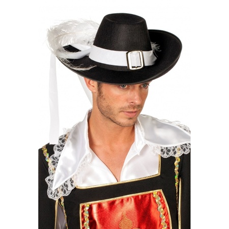 Luxe musketiers hoed zwart met wit