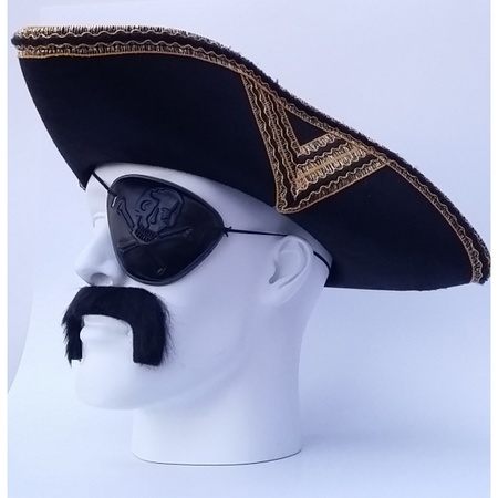 Funny Fshion Musketiers piraten verkleed hoed zwart met goud