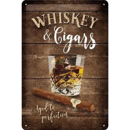 Metalen muurplaatje Whisky and Cigars 20 x 30 cm