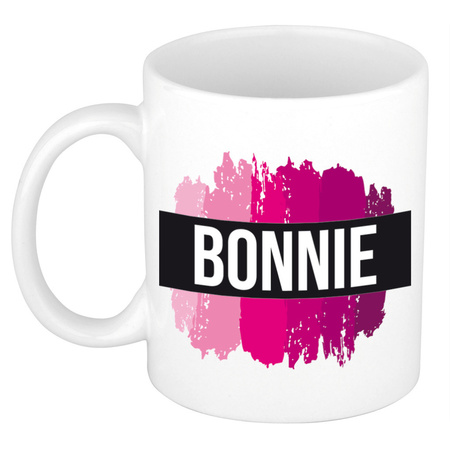 Name mug Bonnie  with pink paint marks  300 ml