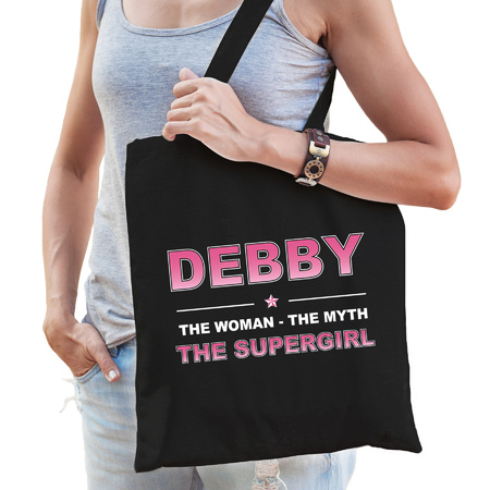 Naam Debby The women, The myth the supergirl tasje zwart - Cadeau boodschappentasje