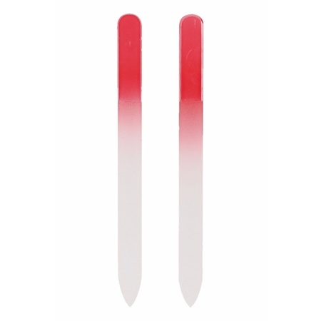 Nagelvijlen van glas 2x - rood - 14 cm - in hoesje