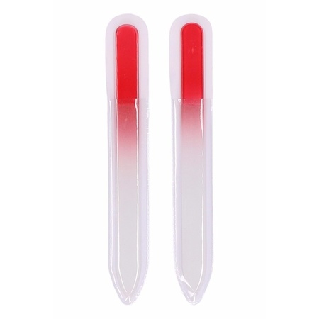 Nagelvijlen van glas 2x - rood - 14 cm - in hoesje