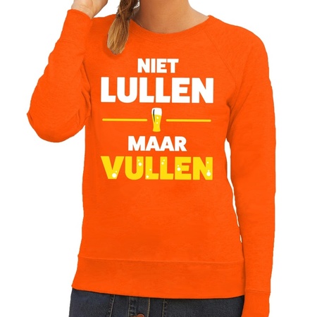 Niet Lullen maar Vullen fun sweater oranje voor dames