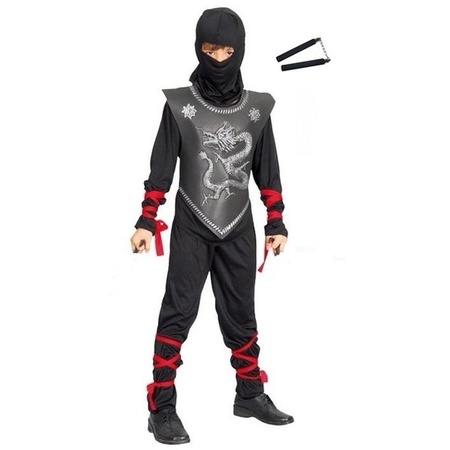 Ninja costume size M with fight sticks for kids