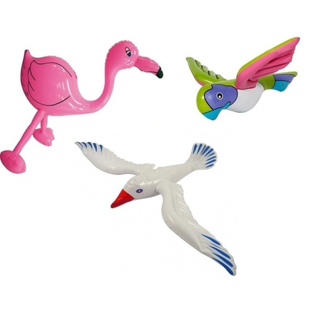 3x Opblaasbare decoratie meeuw flamingo en papegaai