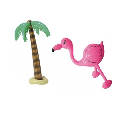 Grote opblaasbare palmboom en flamingo