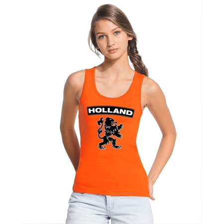 Holland zwarte leeuw topje/shirt oranje dames