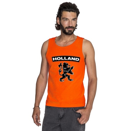 Holland zwarte leeuw mouwloos shirt oranje heren