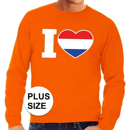 Grote maten I love Holland supporter trui oranje heren