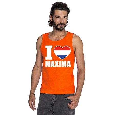 I love Maxima mouwloos shirt oranje heren