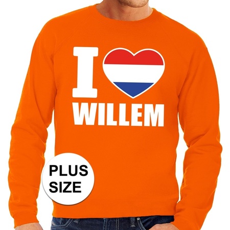 Grote maten I love Willem trui oranje heren