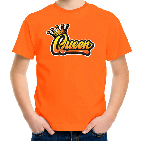 Koningsdag shirt oranje voor kinderen/ meisjes - Queen met kroon