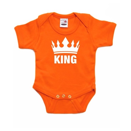 Oranje rompertje met kroon King voor babies