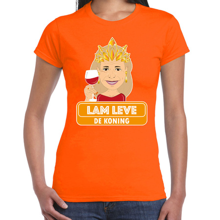 Oranje verkleed t-shirt Koningsdag - lam leve de koning - dames