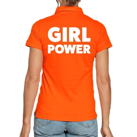 Oranje polo t-shirt girl power voor dames