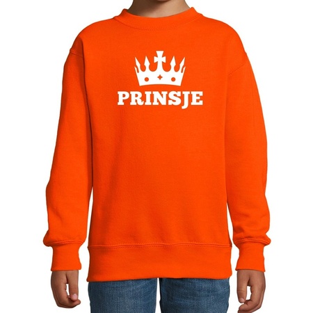 Oranje Prinsje met kroon sweater jongens