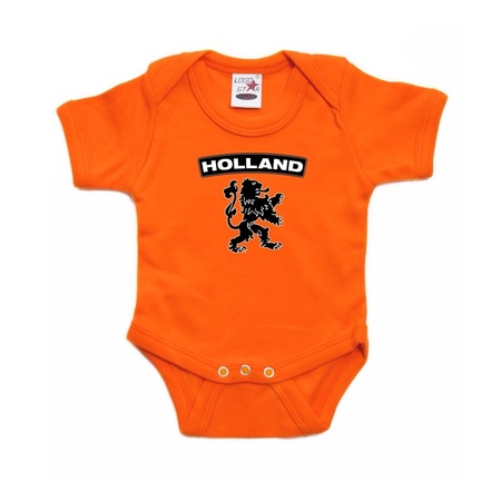 Oranje Holland rompertje met zwarte leeuw voor babies