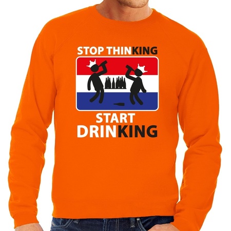 Stop thinking start drinking sweater oranje heren