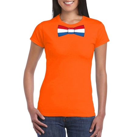 Orange t-shirt with Dutch flag bow tie women