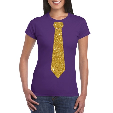 Purple t-shirt with tie in glitter gold women 