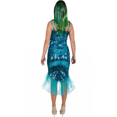 Turquoise pauwveren verkleed jurk