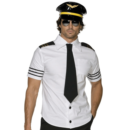 Piloten pak met pet en stropdas