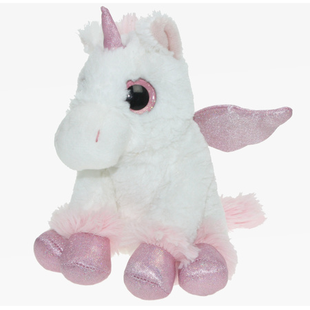 Pluche knuffel dieren Unicorn/eenhoorn wit/roze van 20 cm