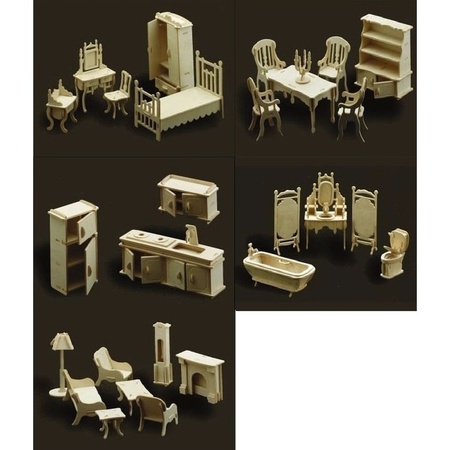 Houten poppenhuis meubels complete inrichting set