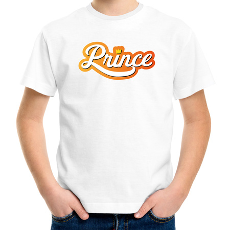Koningsdag shirt wit voor kinderen - Prince met kroon