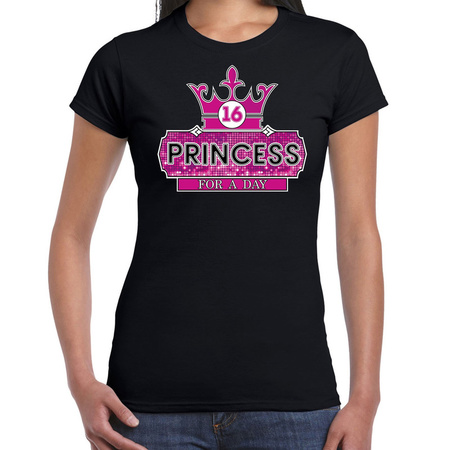 Princess sweet 16 shirt voor verjaardag zwart voor meiden/dames