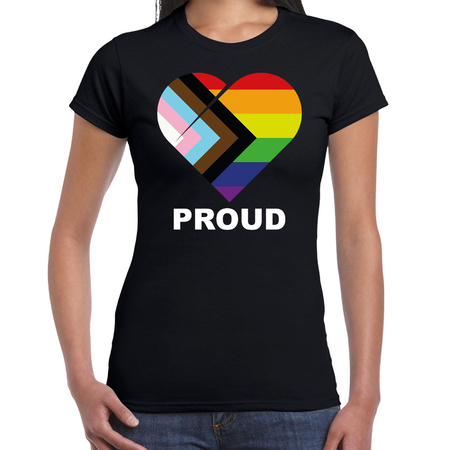 T-shirt proud progress pride vlag hartje zwart voor dames - LHBT kleding / outfit