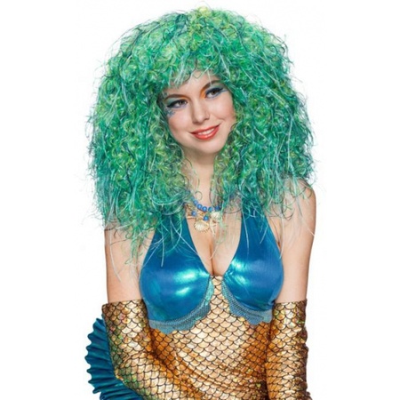 Curly hair wig blue with green
