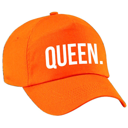 Queen pet / cap oranje met witte letters voor meisjes Holland / Koningsdag