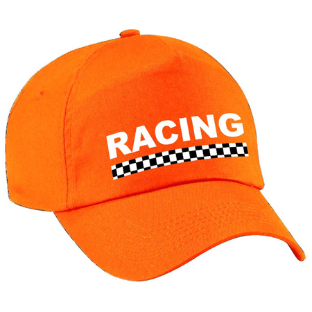 Carnaval verkleed pet  / cap racing / finish vlag oranje voor dames en heren