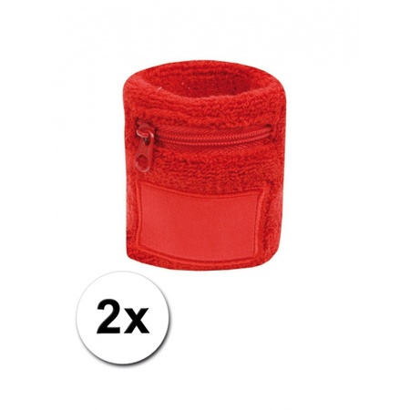 Red wrist sweatband with zipper 2x