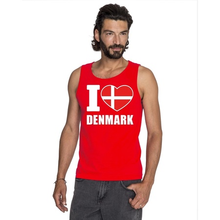I love Denemarken supporter mouwloos shirt rood heren