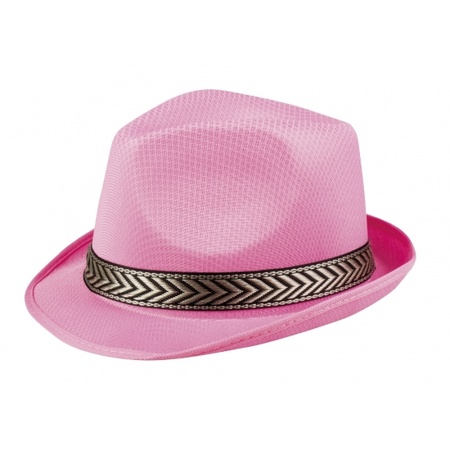 Roze trilby hoed met zwarte band